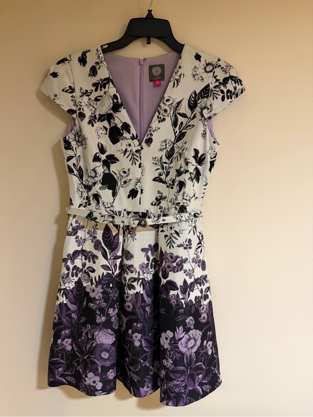 Vince Camato Floral Fit-and-Flare Dress in White and Purple